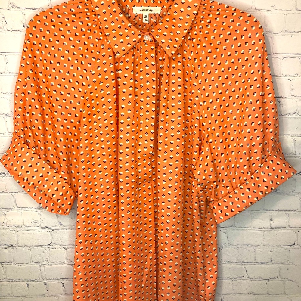 Max Studio Orange Patterned Blouse - image 5